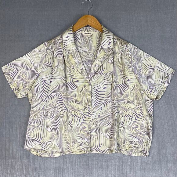Open Edit Womens Satin Button Up Blouse Size XS Short Sleeve Boxy Oversized - Picture 1 of 8